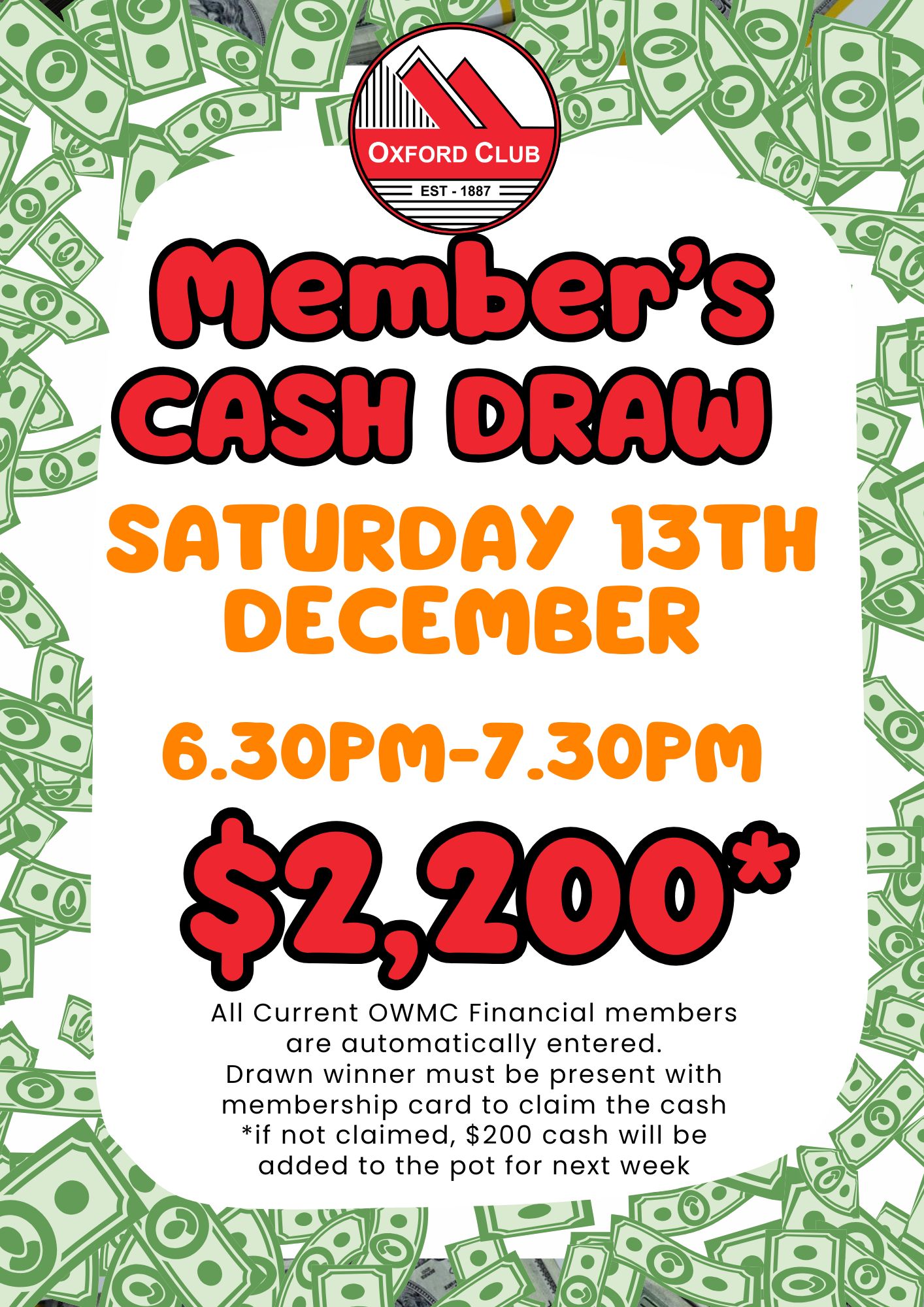 Members CASH DRAW Sat 13th Decjpg