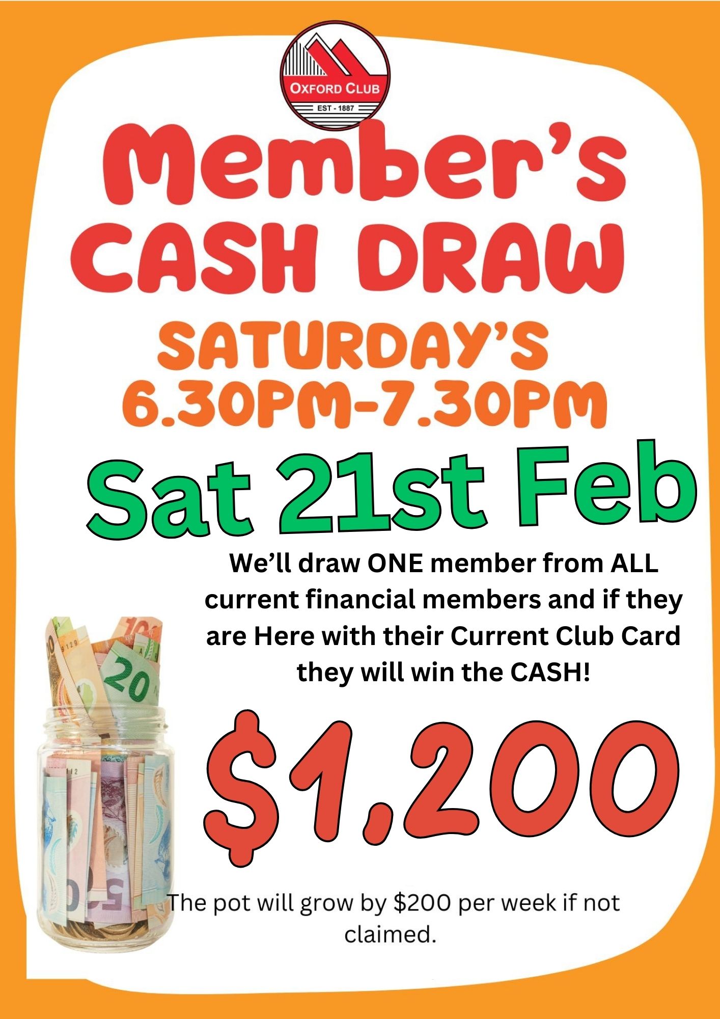Members Cash Draw 21st Feb