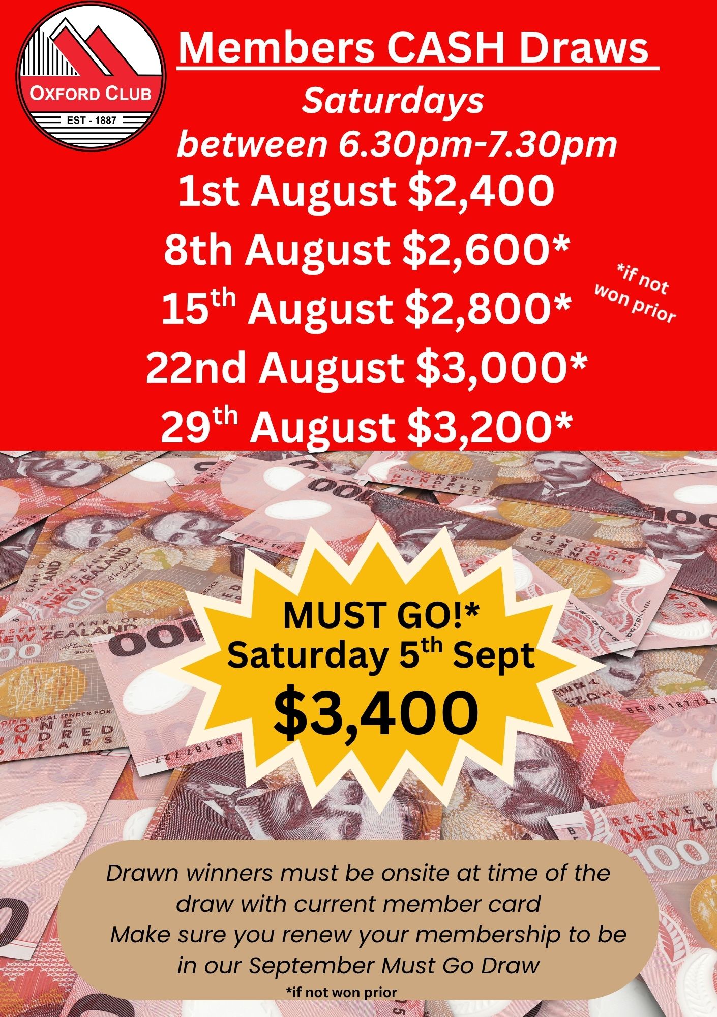 Membes Cash Draws August 26